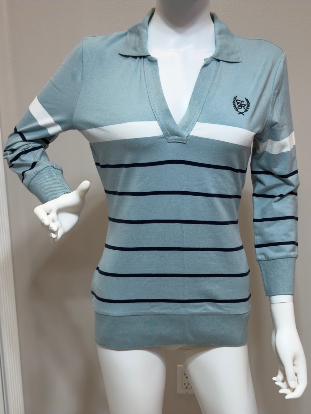 Tommy Hilfiger Cardigan Blue Striped Polo Shirt with Embroidered Logo. Size:S/P
